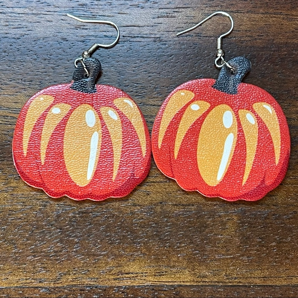 Fall orange pumpkin faux leather earrings